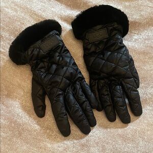 UGG Black Quilted Fur-Trimmed Gloves